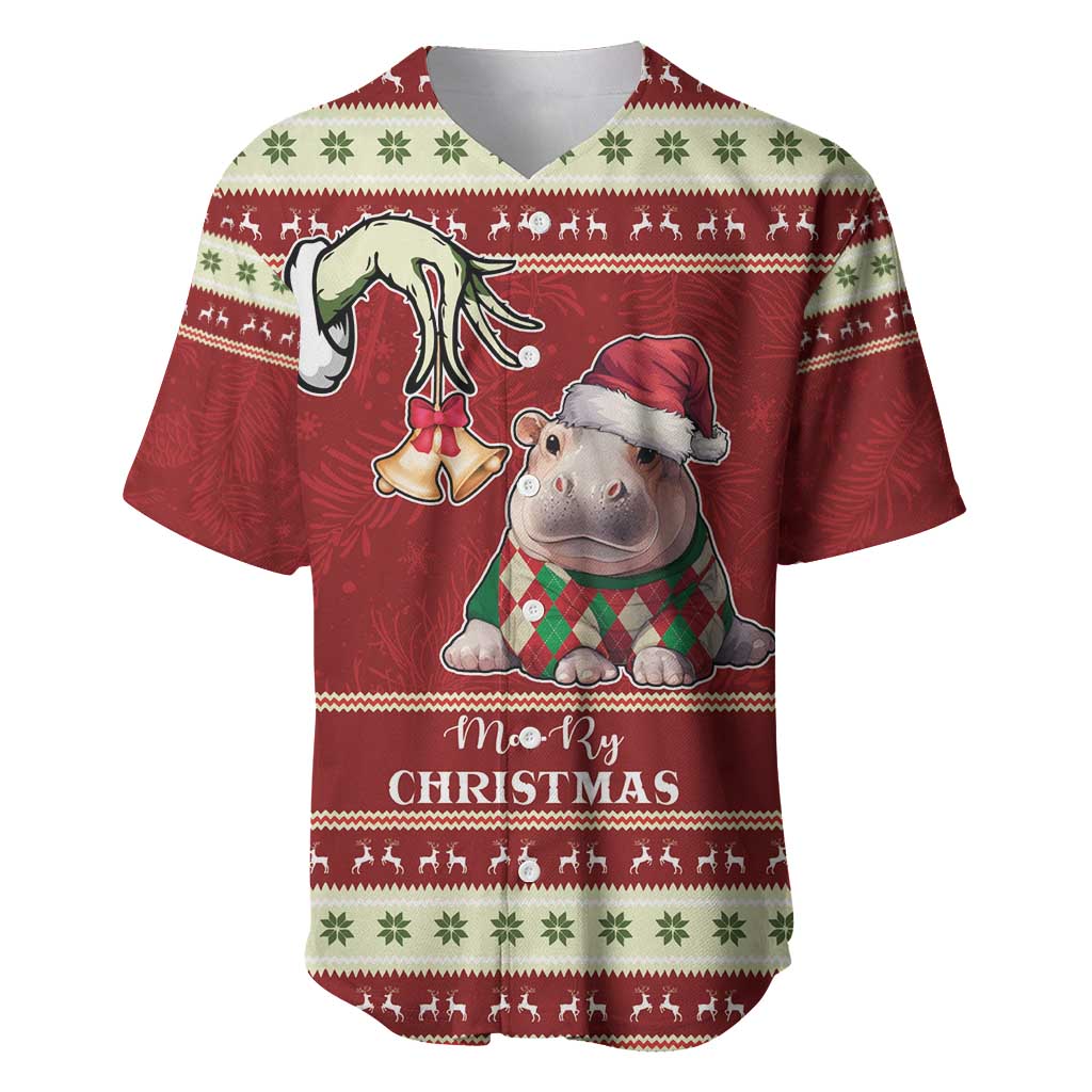 Moo Deng Moo-Ry Christmas Baseball Jersey Santa Baby Pygmy Hippo LT9 - Wonder Print Shop