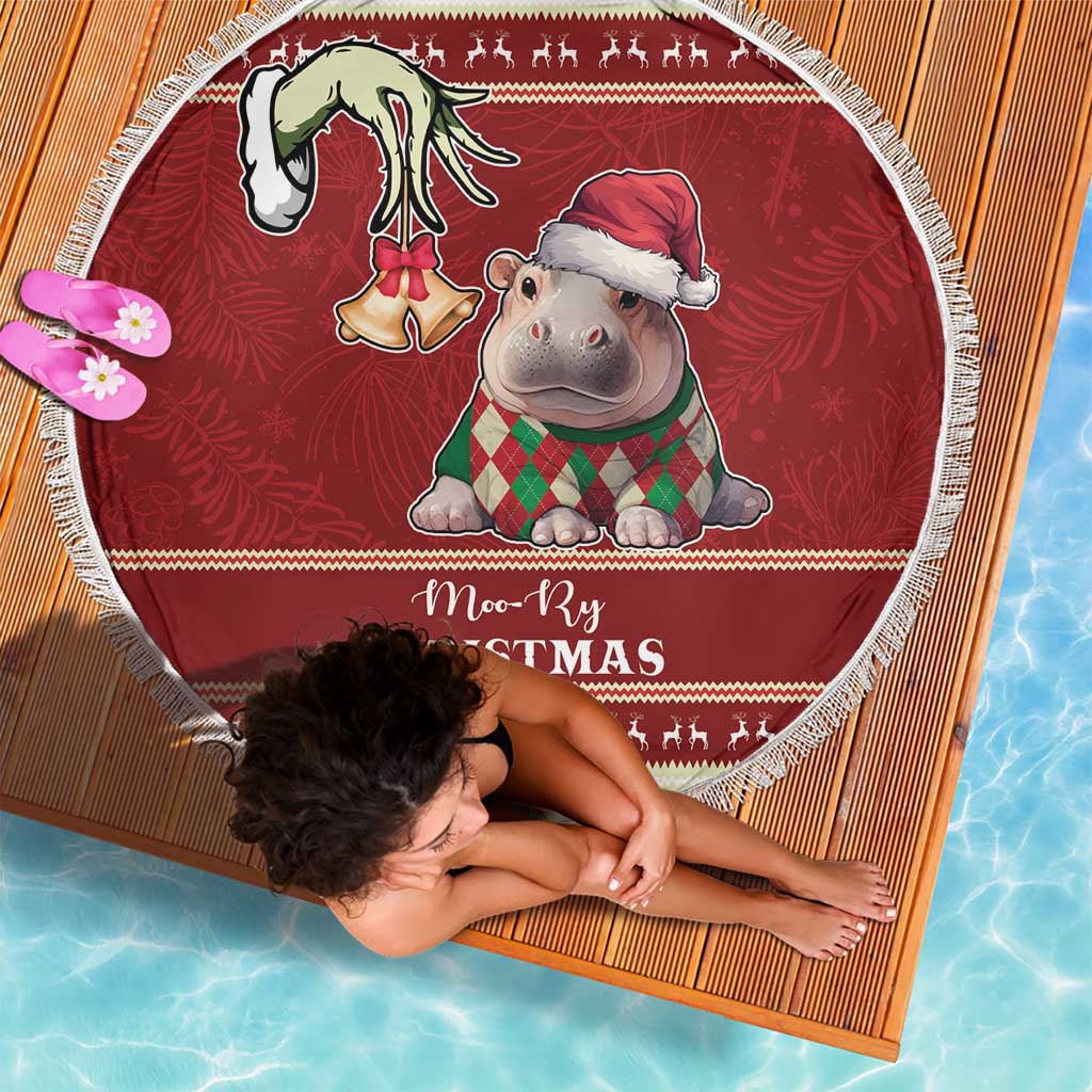 Moo Deng Moo-Ry Christmas Beach Blanket Santa Baby Pygmy Hippo LT9 - Wonder Print Shop