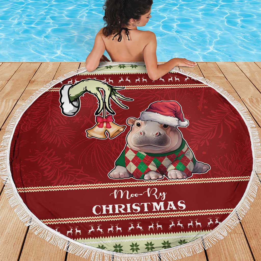 Moo Deng Moo-Ry Christmas Beach Blanket Santa Baby Pygmy Hippo LT9 - Wonder Print Shop