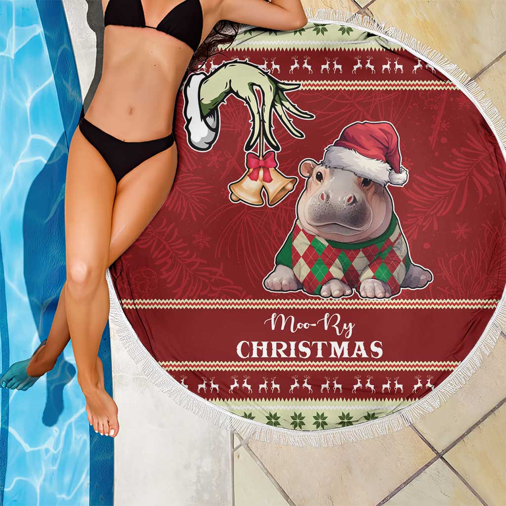 Moo Deng Moo-Ry Christmas Beach Blanket Santa Baby Pygmy Hippo LT9 - Wonder Print Shop