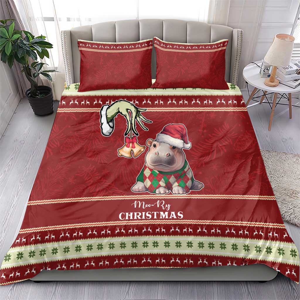 Moo Deng Moo-Ry Christmas Bedding Set Santa Baby Pygmy Hippo LT9 - Wonder Print Shop