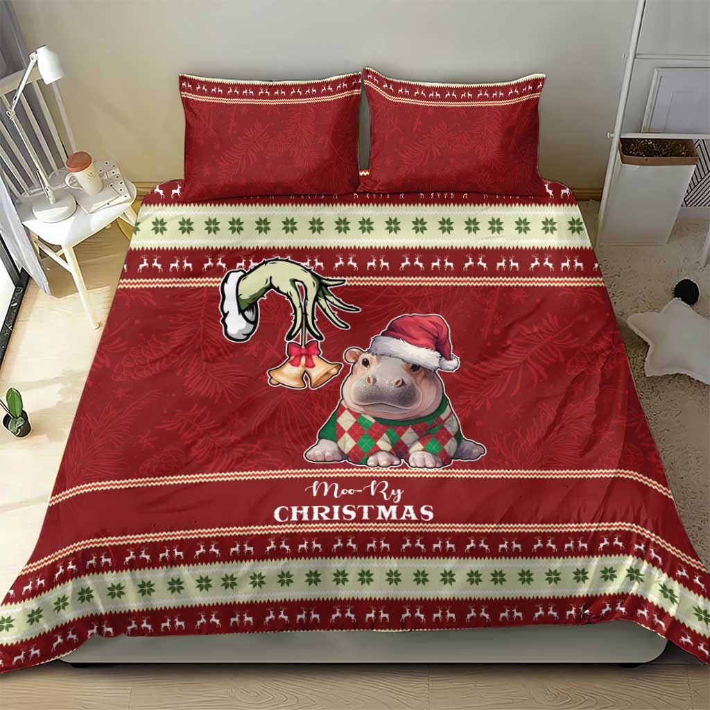 Moo Deng Moo-Ry Christmas Bedding Set Santa Baby Pygmy Hippo LT9 - Wonder Print Shop