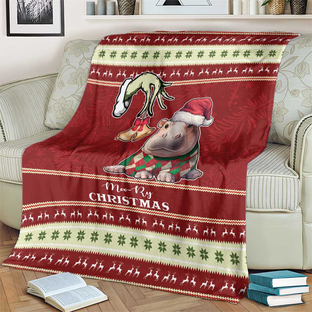 Moo Deng Moo-Ry Christmas Blanket Santa Baby Pygmy Hippo