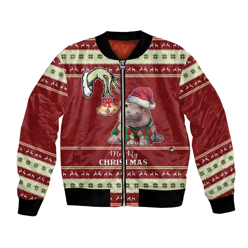 Moo Deng Moo-Ry Christmas Bomber Jacket Santa Baby Pygmy Hippo LT9 - Wonder Print Shop