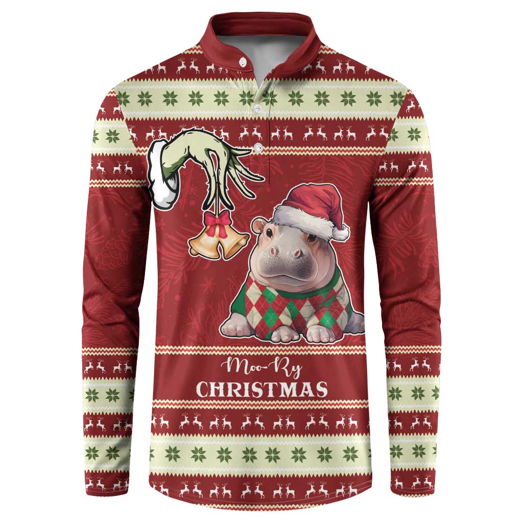 Moo Deng Moo-Ry Christmas Button Sweatshirt Santa Baby Pygmy Hippo LT9 - Wonder Print Shop