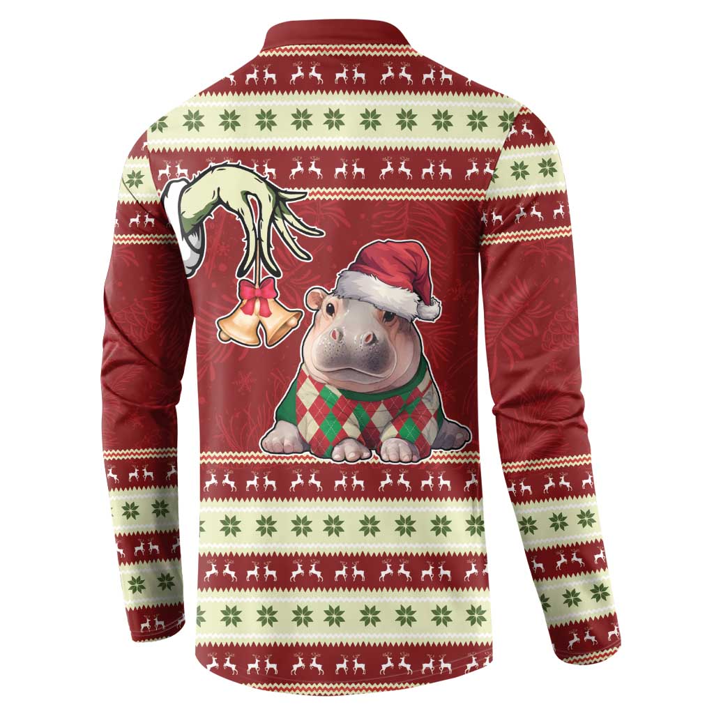 Moo Deng Moo-Ry Christmas Button Sweatshirt Santa Baby Pygmy Hippo LT9 - Wonder Print Shop