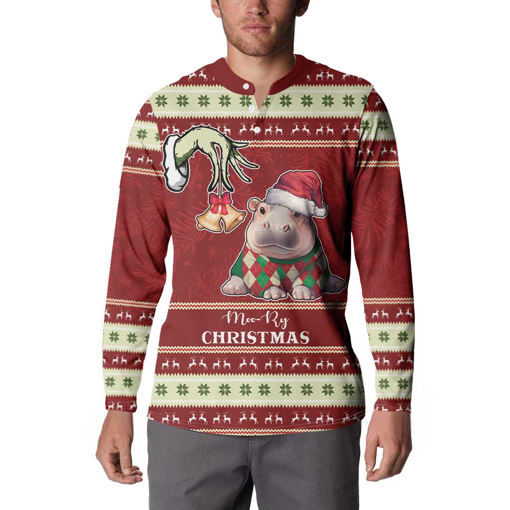Moo Deng Moo-Ry Christmas Button Sweatshirt Santa Baby Pygmy Hippo LT9 - Wonder Print Shop
