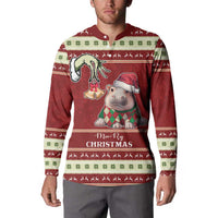 Moo Deng Moo-Ry Christmas Button Sweatshirt Santa Baby Pygmy Hippo LT9 - Wonder Print Shop