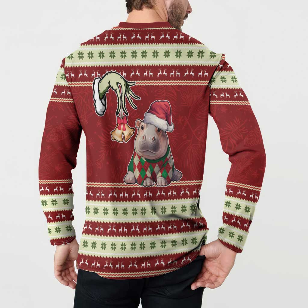 Moo Deng Moo-Ry Christmas Button Sweatshirt Santa Baby Pygmy Hippo LT9 - Wonder Print Shop