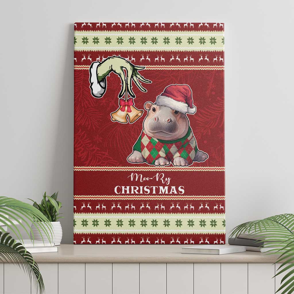 Moo Deng Moo-Ry Christmas Canvas Wall Art Santa Baby Pygmy Hippo LT9 - Wonder Print Shop