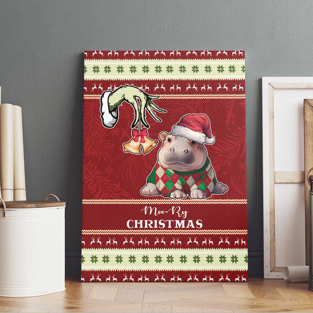 Moo Deng Moo-Ry Christmas Canvas Wall Art Santa Baby Pygmy Hippo LT9 - Wonder Print Shop