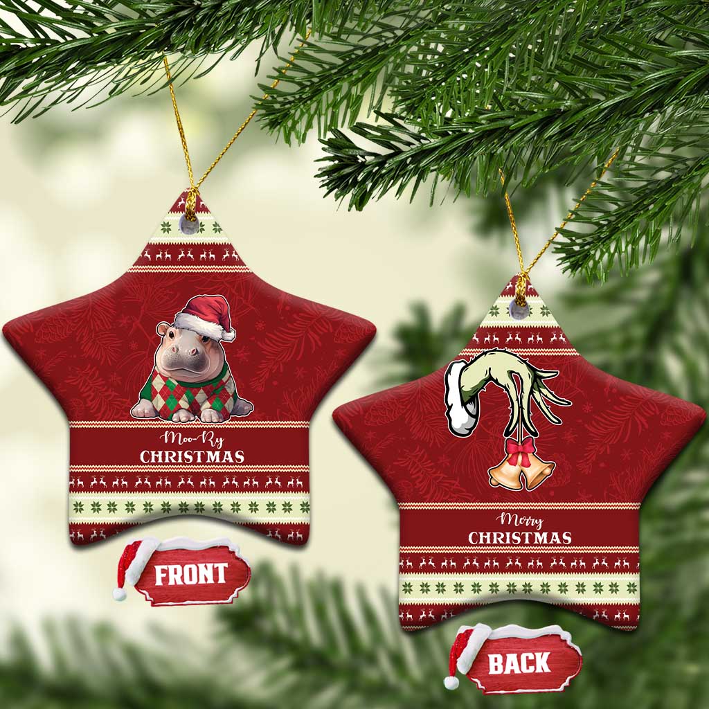 Moo Deng Moo-Ry Christmas Ceramic Ornament Santa Baby Pygmy Hippo LT9 - Wonder Print Shop
