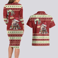 Moo Deng Moo-Ry Christmas Couples Matching Long Sleeve Bodycon Dress and Hawaiian Shirt Santa Baby Pygmy Hippo LT9 - Wonder Print Shop
