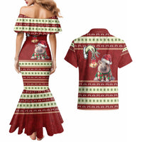 Moo Deng Moo-Ry Christmas Couples Matching Mermaid Dress and Hawaiian Shirt Santa Baby Pygmy Hippo LT9 - Wonder Print Shop