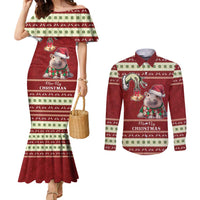 Moo Deng Moo-Ry Christmas Couples Matching Mermaid Dress and Long Sleeve Button Shirt Santa Baby Pygmy Hippo