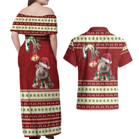 Moo Deng Moo-Ry Christmas Couples Matching Off Shoulder Maxi Dress and Hawaiian Shirt Santa Baby Pygmy Hippo LT9 - Wonder Print Shop