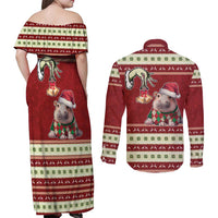 Moo Deng Moo-Ry Christmas Couples Matching Off Shoulder Maxi Dress and Long Sleeve Button Shirt Santa Baby Pygmy Hippo LT9 - Wonder Print Shop