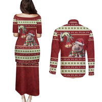 Moo Deng Moo-Ry Christmas Couples Matching Puletasi and Long Sleeve Button Shirt Santa Baby Pygmy Hippo LT9 - Wonder Print Shop