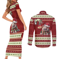 Moo Deng Moo-Ry Christmas Couples Matching Short Sleeve Bodycon Dress and Long Sleeve Button Shirt Santa Baby Pygmy Hippo LT9 - Wonder Print Shop