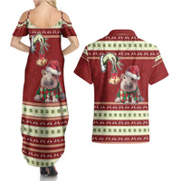 Moo Deng Moo-Ry Christmas Couples Matching Summer Maxi Dress and Hawaiian Shirt Santa Baby Pygmy Hippo LT9 - Wonder Print Shop