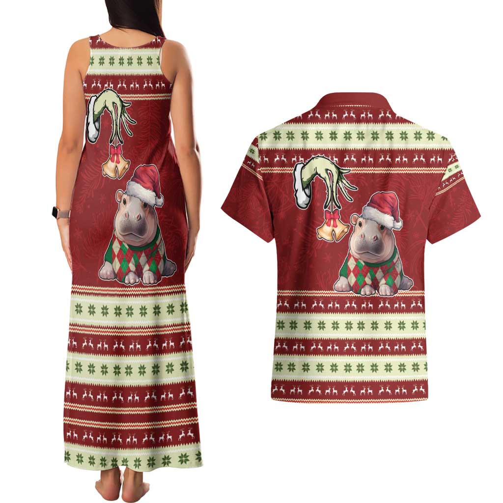 Moo Deng Moo-Ry Christmas Couples Matching Tank Maxi Dress and Hawaiian Shirt Santa Baby Pygmy Hippo LT9 - Wonder Print Shop