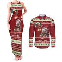 Moo Deng Moo-Ry Christmas Couples Matching Tank Maxi Dress and Long Sleeve Button Shirt Santa Baby Pygmy Hippo LT9 - Wonder Print Shop