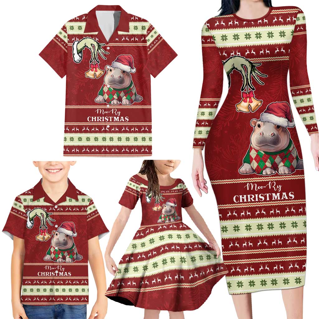 Moo Deng Moo-Ry Christmas Family Matching Long Sleeve Bodycon Dress and Hawaiian Shirt Santa Baby Pygmy Hippo LT9 - Wonder Print Shop