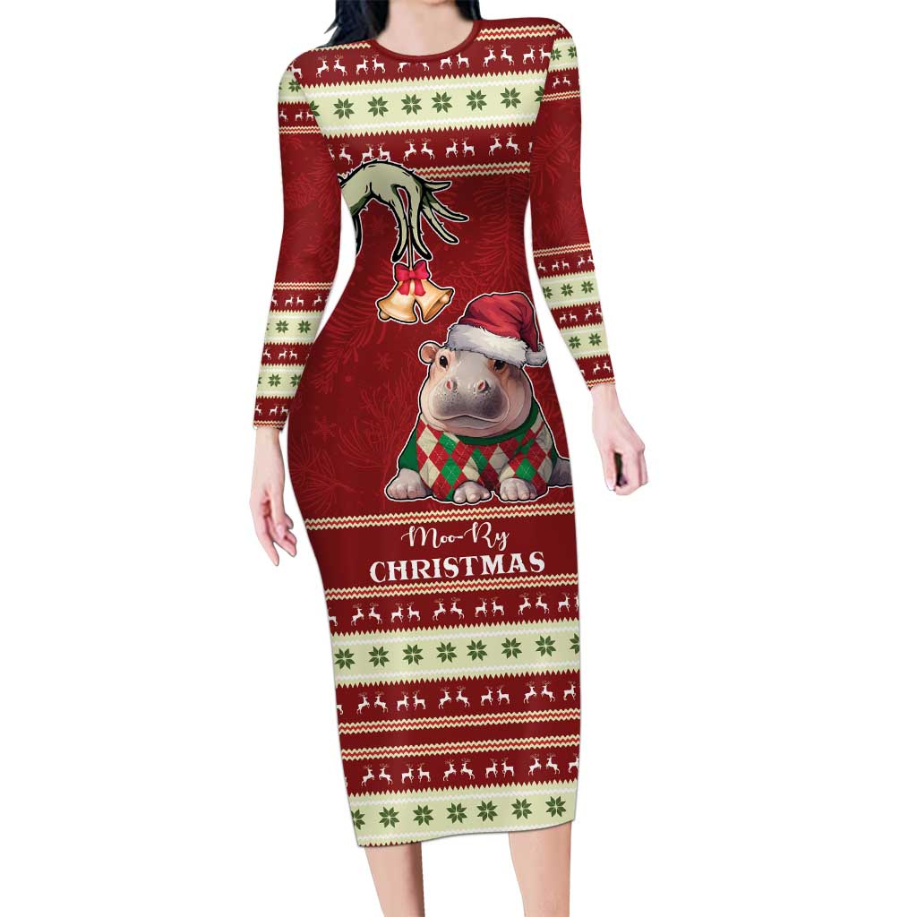 Moo Deng Moo-Ry Christmas Family Matching Long Sleeve Bodycon Dress and Hawaiian Shirt Santa Baby Pygmy Hippo LT9 - Wonder Print Shop