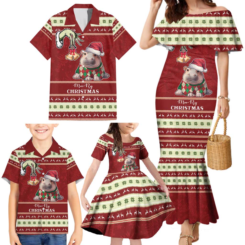 Moo Deng Moo-Ry Christmas Family Matching Mermaid Dress and Hawaiian Shirt Santa Baby Pygmy Hippo LT9 - Wonder Print Shop