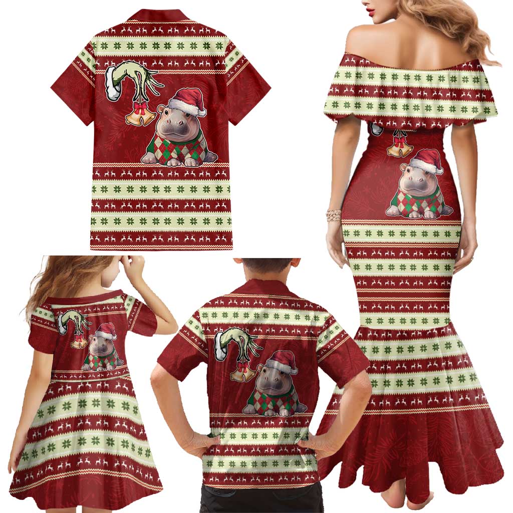 Moo Deng Moo-Ry Christmas Family Matching Mermaid Dress and Hawaiian Shirt Santa Baby Pygmy Hippo LT9 - Wonder Print Shop