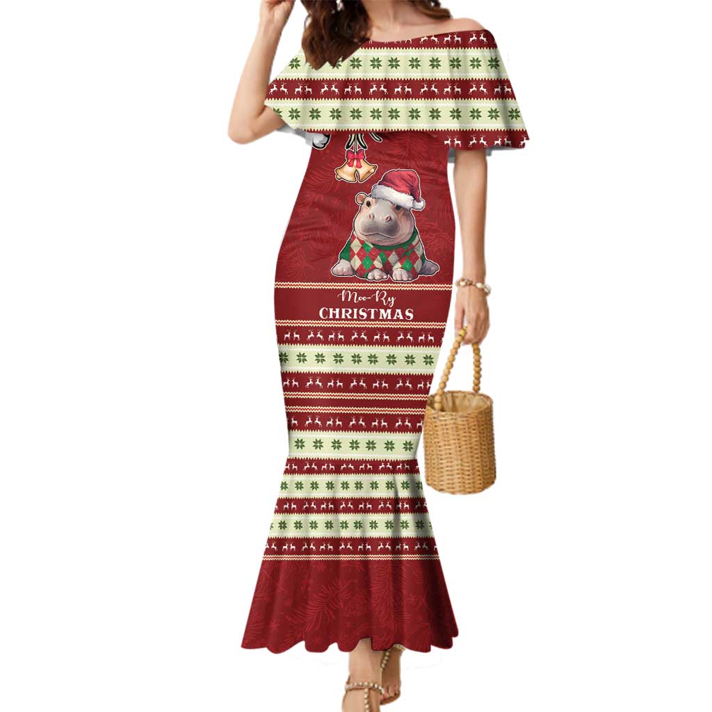 Moo Deng Moo-Ry Christmas Family Matching Mermaid Dress and Hawaiian Shirt Santa Baby Pygmy Hippo LT9 - Wonder Print Shop