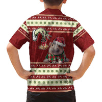 Moo Deng Moo-Ry Christmas Family Matching Off The Shoulder Long Sleeve Dress and Hawaiian Shirt Santa Baby Pygmy Hippo - Wonder Print Shop
