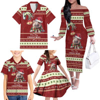 Moo Deng Moo-Ry Christmas Family Matching Off The Shoulder Long Sleeve Dress and Hawaiian Shirt Santa Baby Pygmy Hippo - Wonder Print Shop