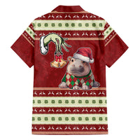 Moo Deng Moo-Ry Christmas Family Matching Off The Shoulder Long Sleeve Dress and Hawaiian Shirt Santa Baby Pygmy Hippo - Wonder Print Shop