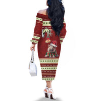 Moo Deng Moo-Ry Christmas Family Matching Off The Shoulder Long Sleeve Dress and Hawaiian Shirt Santa Baby Pygmy Hippo - Wonder Print Shop