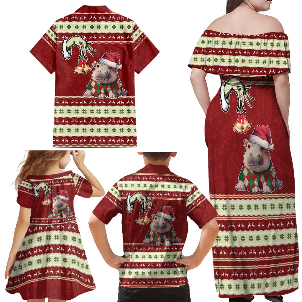 Moo Deng Moo-Ry Christmas Family Matching Off Shoulder Maxi Dress and Hawaiian Shirt Santa Baby Pygmy Hippo LT9 - Wonder Print Shop
