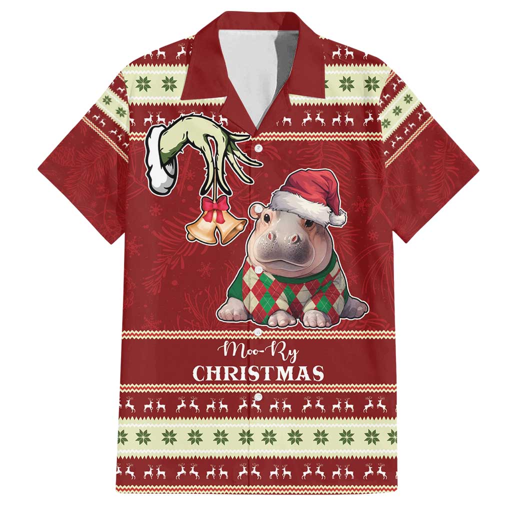 Moo Deng Moo-Ry Christmas Family Matching Off Shoulder Maxi Dress and Hawaiian Shirt Santa Baby Pygmy Hippo LT9 - Wonder Print Shop