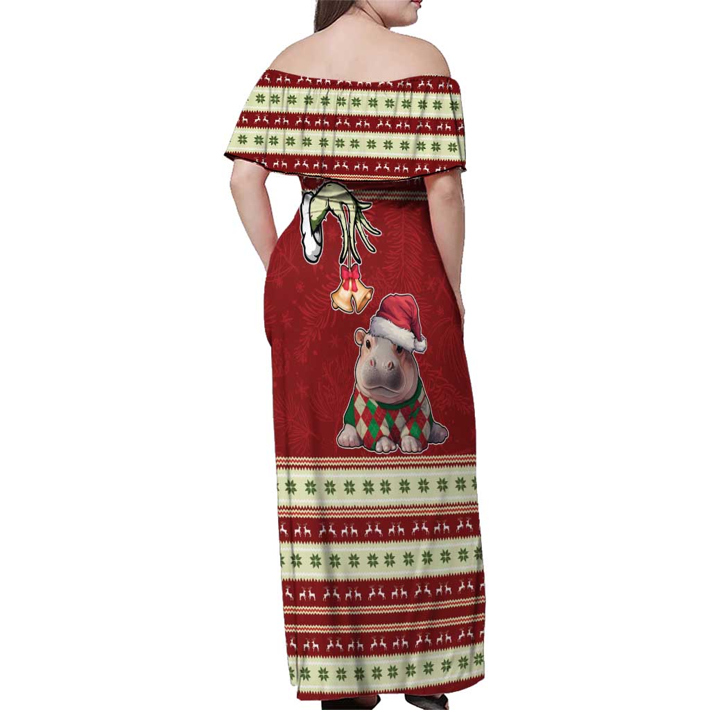 Moo Deng Moo-Ry Christmas Family Matching Off Shoulder Maxi Dress and Hawaiian Shirt Santa Baby Pygmy Hippo LT9 - Wonder Print Shop