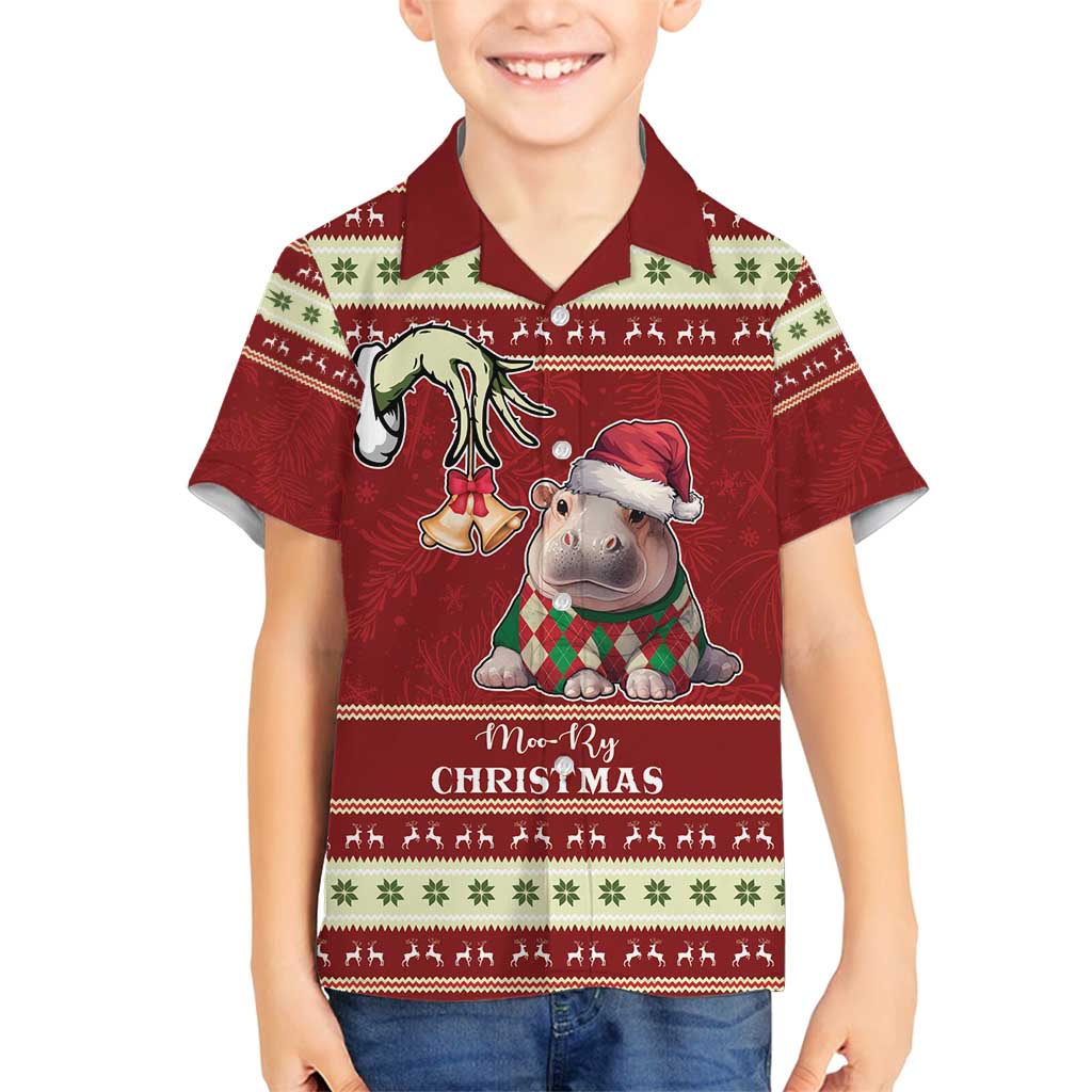 Moo Deng Moo-Ry Christmas Family Matching Off Shoulder Maxi Dress and Hawaiian Shirt Santa Baby Pygmy Hippo LT9 - Wonder Print Shop