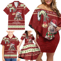 Moo Deng Moo-Ry Christmas Family Matching Off Shoulder Short Dress and Hawaiian Shirt Santa Baby Pygmy Hippo LT9 - Wonder Print Shop