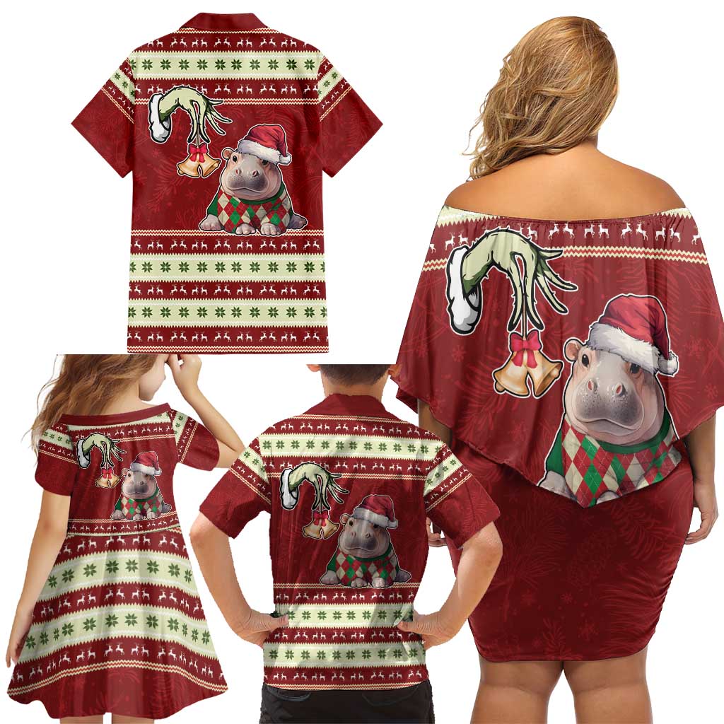 Moo Deng Moo-Ry Christmas Family Matching Off Shoulder Short Dress and Hawaiian Shirt Santa Baby Pygmy Hippo LT9 - Wonder Print Shop