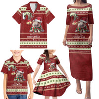Moo Deng Moo-Ry Christmas Family Matching Puletasi and Hawaiian Shirt Santa Baby Pygmy Hippo - Wonder Print Shop
