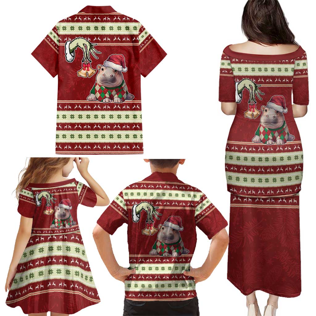 Moo Deng Moo-Ry Christmas Family Matching Puletasi and Hawaiian Shirt Santa Baby Pygmy Hippo - Wonder Print Shop