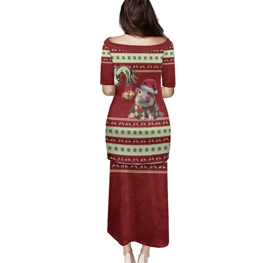 Moo Deng Moo-Ry Christmas Family Matching Puletasi and Hawaiian Shirt Santa Baby Pygmy Hippo - Wonder Print Shop