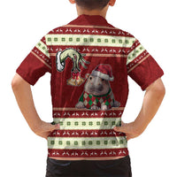 Moo Deng Moo-Ry Christmas Family Matching Short Sleeve Bodycon Dress and Hawaiian Shirt Santa Baby Pygmy Hippo - Wonder Print Shop