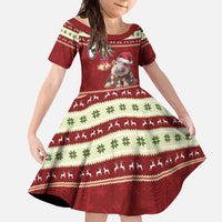 Moo Deng Moo-Ry Christmas Family Matching Short Sleeve Bodycon Dress and Hawaiian Shirt Santa Baby Pygmy Hippo - Wonder Print Shop