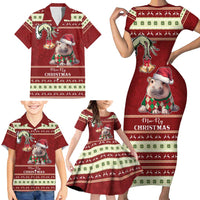 Moo Deng Moo-Ry Christmas Family Matching Short Sleeve Bodycon Dress and Hawaiian Shirt Santa Baby Pygmy Hippo - Wonder Print Shop