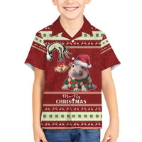 Moo Deng Moo-Ry Christmas Family Matching Short Sleeve Bodycon Dress and Hawaiian Shirt Santa Baby Pygmy Hippo - Wonder Print Shop