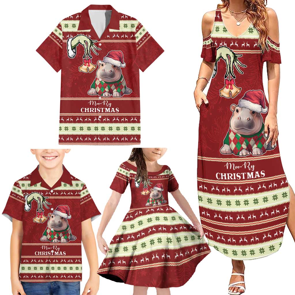 Moo Deng Moo-Ry Christmas Family Matching Summer Maxi Dress and Hawaiian Shirt Santa Baby Pygmy Hippo - Wonder Print Shop