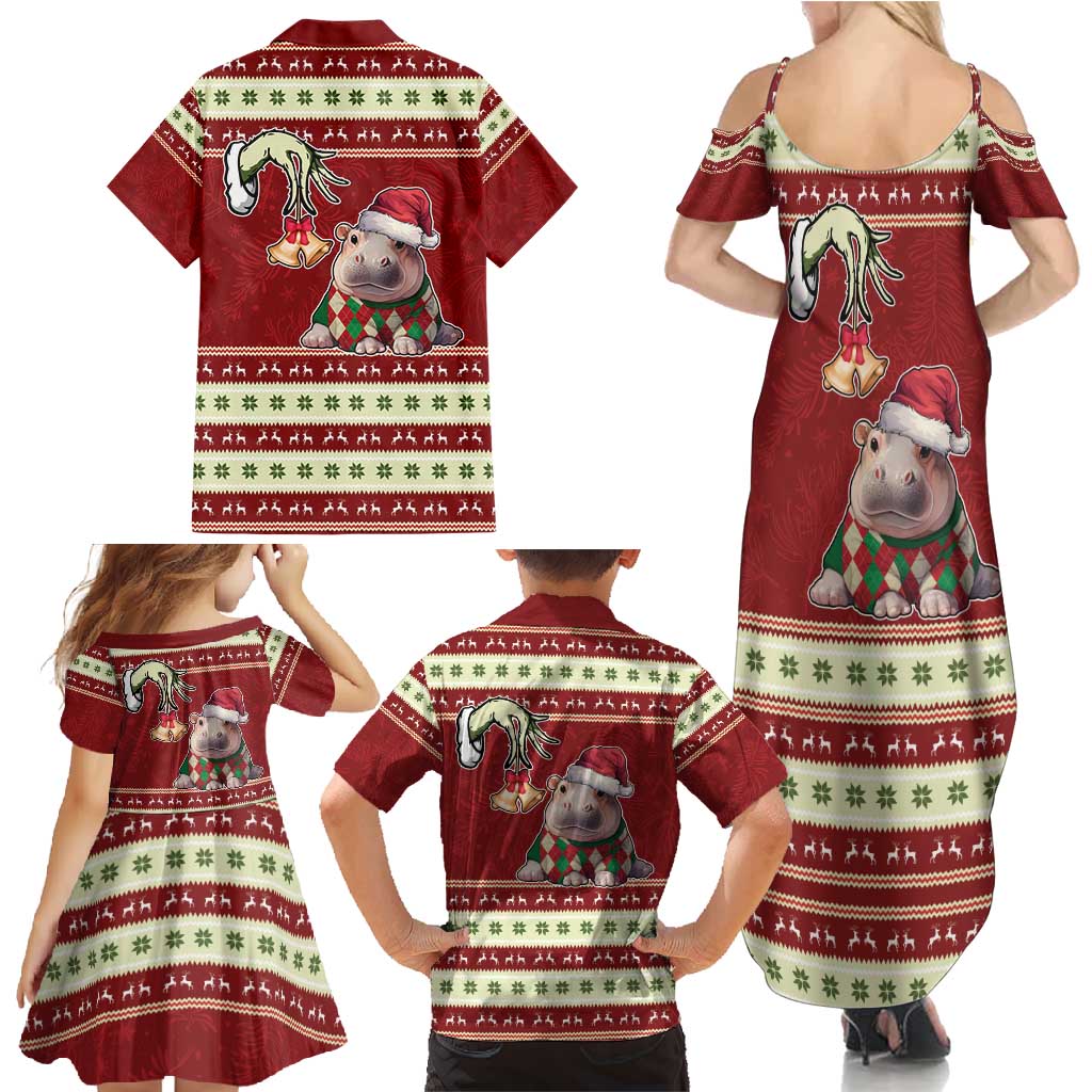 Moo Deng Moo-Ry Christmas Family Matching Summer Maxi Dress and Hawaiian Shirt Santa Baby Pygmy Hippo - Wonder Print Shop